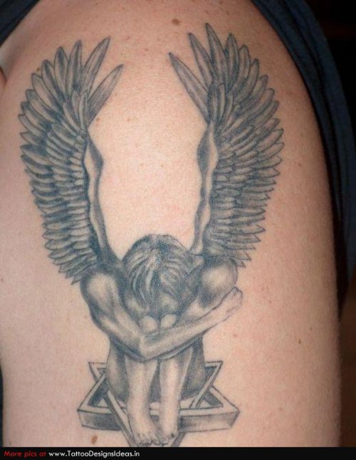 Fallen Angel Tattoo On Shoulder